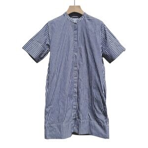 Everlane Summer Poplin Stripe Cotton Collarless Shirt Dress 4‎ Preppy Beach